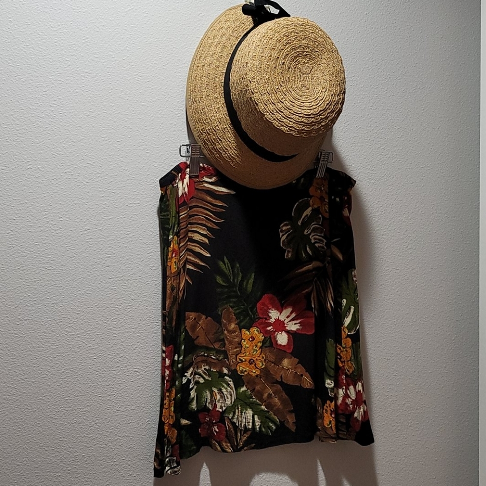 SERENDIPITY FLORAL MINI SKIRT BLACK TROPICAL PRINT BUTTON DOWN RAYON DRESS XL - Picture 6 of 10
